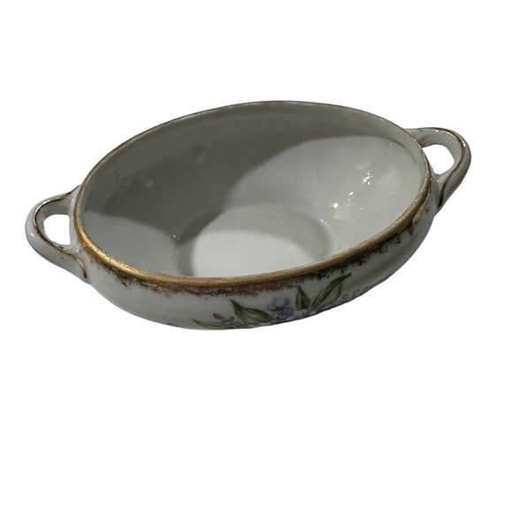 Vtg Forget Me Not White & Blue Flowers Glazed Stoneware Trinket Dish & Lid 7x4” - Picture 8 of 11